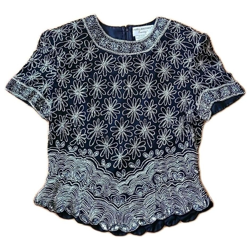 Vtg Silk Floral Beaded Blouse L Papell Boutique Whimsigoth Romantic Fairy Y2K